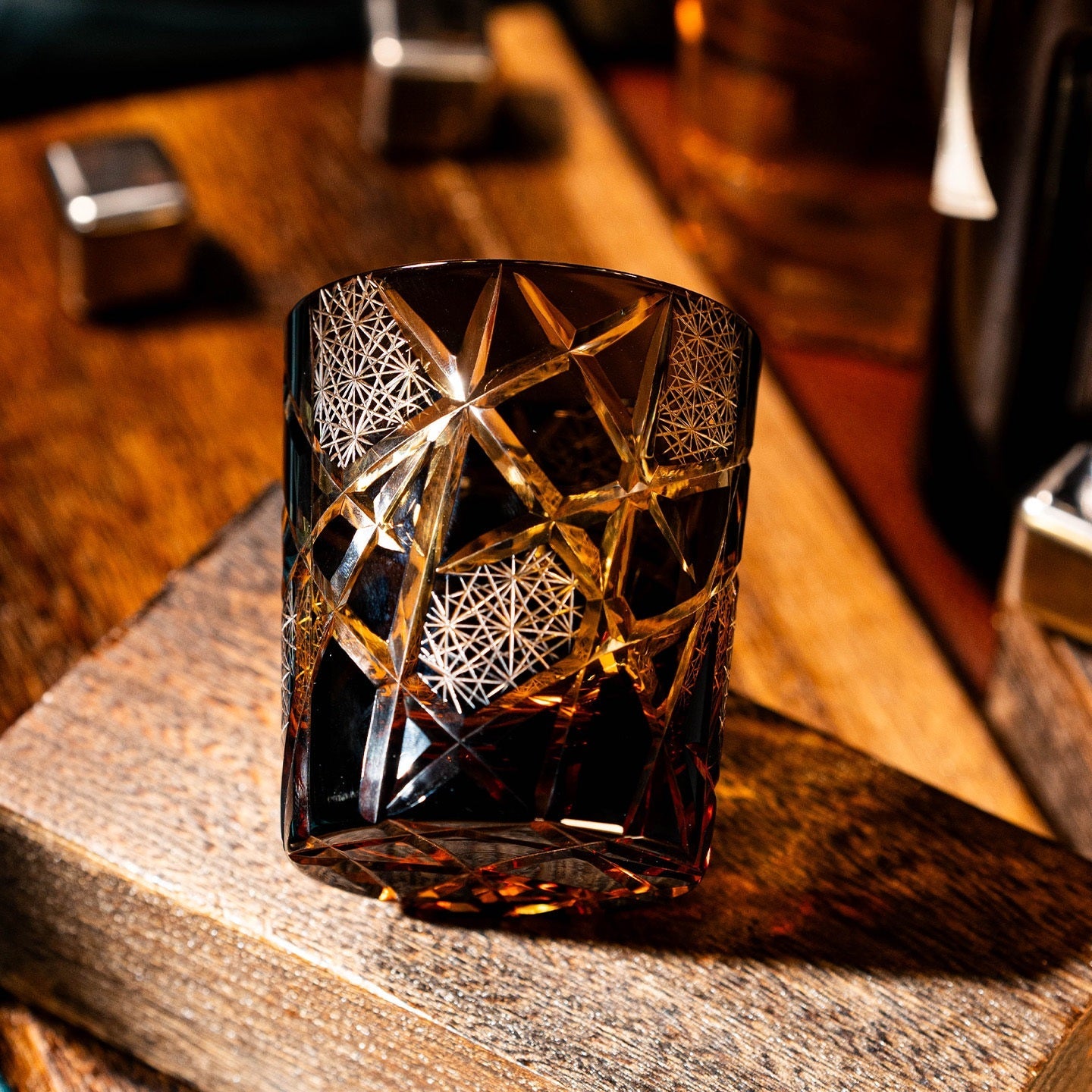 “Twilight Thunder” Hand-Carved Crystal Whiskey Glass Original Design