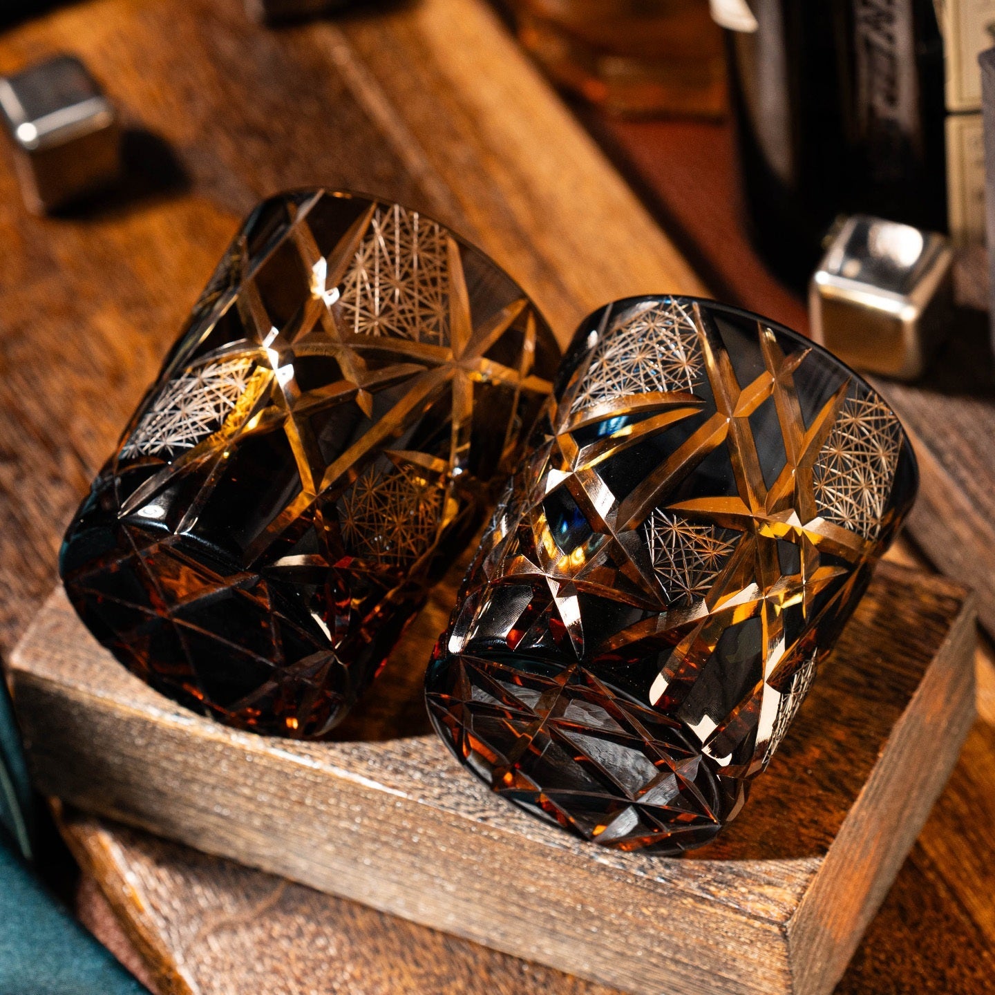 “Twilight Thunder” Hand-Carved Crystal Whiskey Glass Original Design
