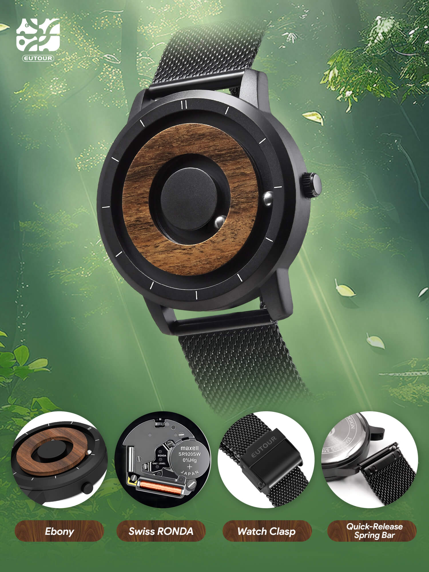 EUTOUR Magnetic Wooden Watch Veyra Imports