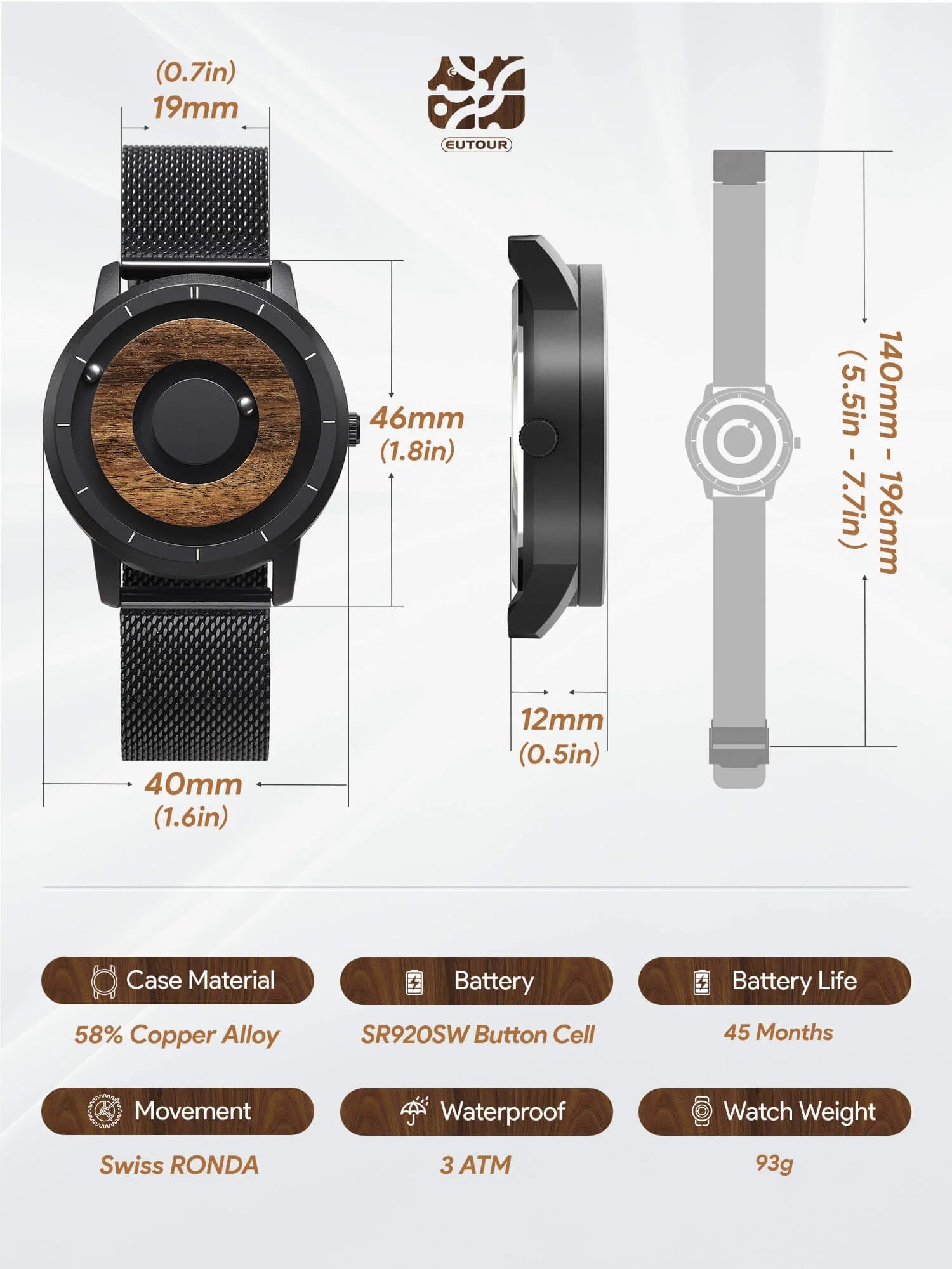 EUTOUR Magnetic Wooden Watch Veyra Imports