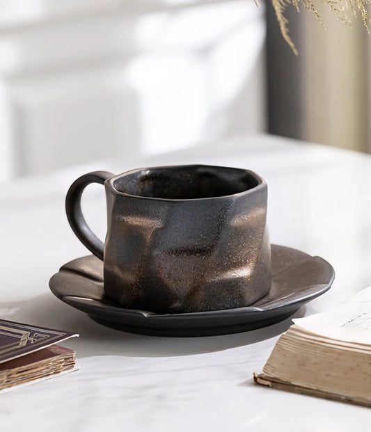 Rustic Horizon – Handmade Ceramic Coffee Cup & Saucer Set