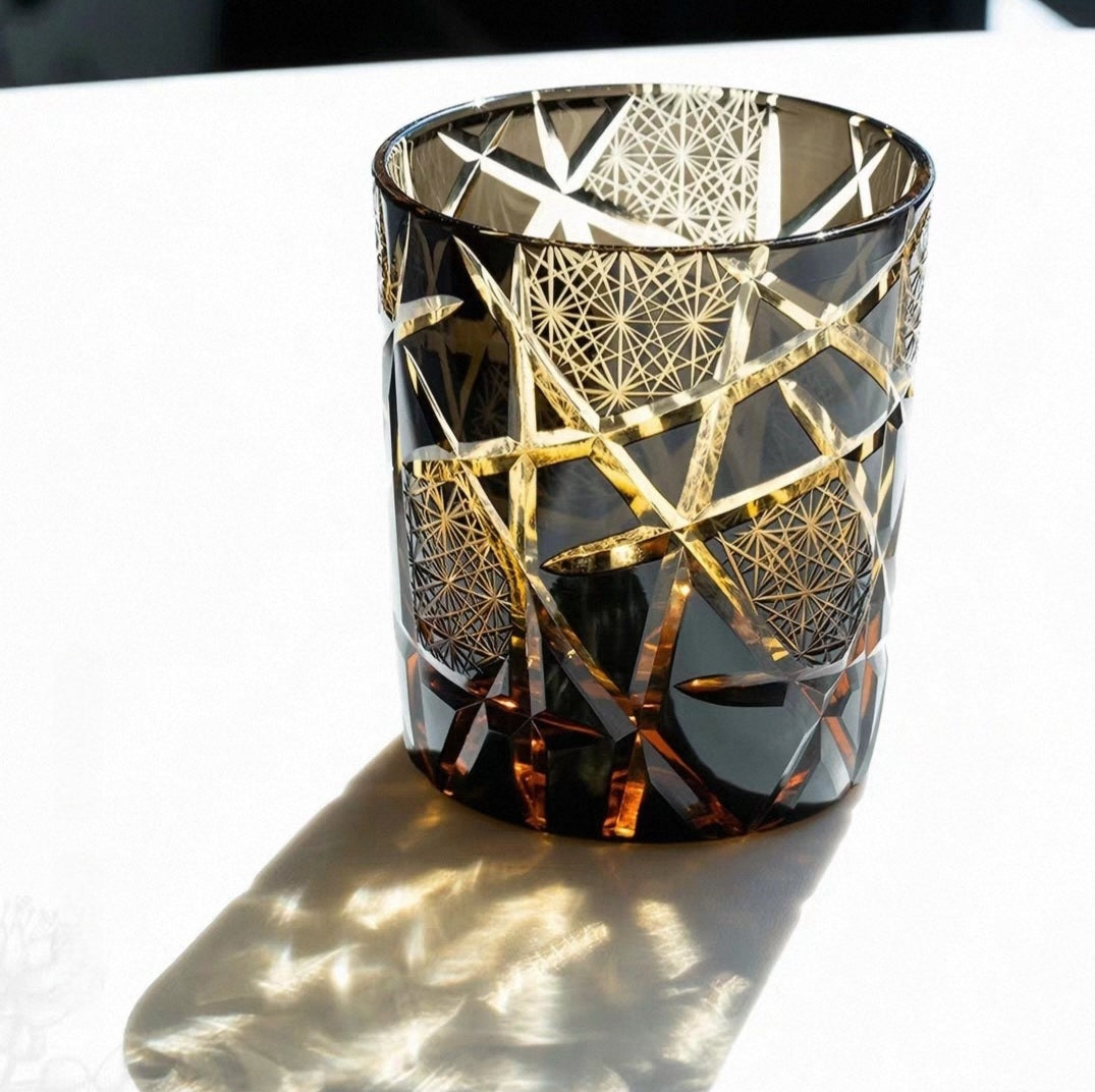“Twilight Thunder” Hand-Carved Crystal Whiskey Glass Original Design