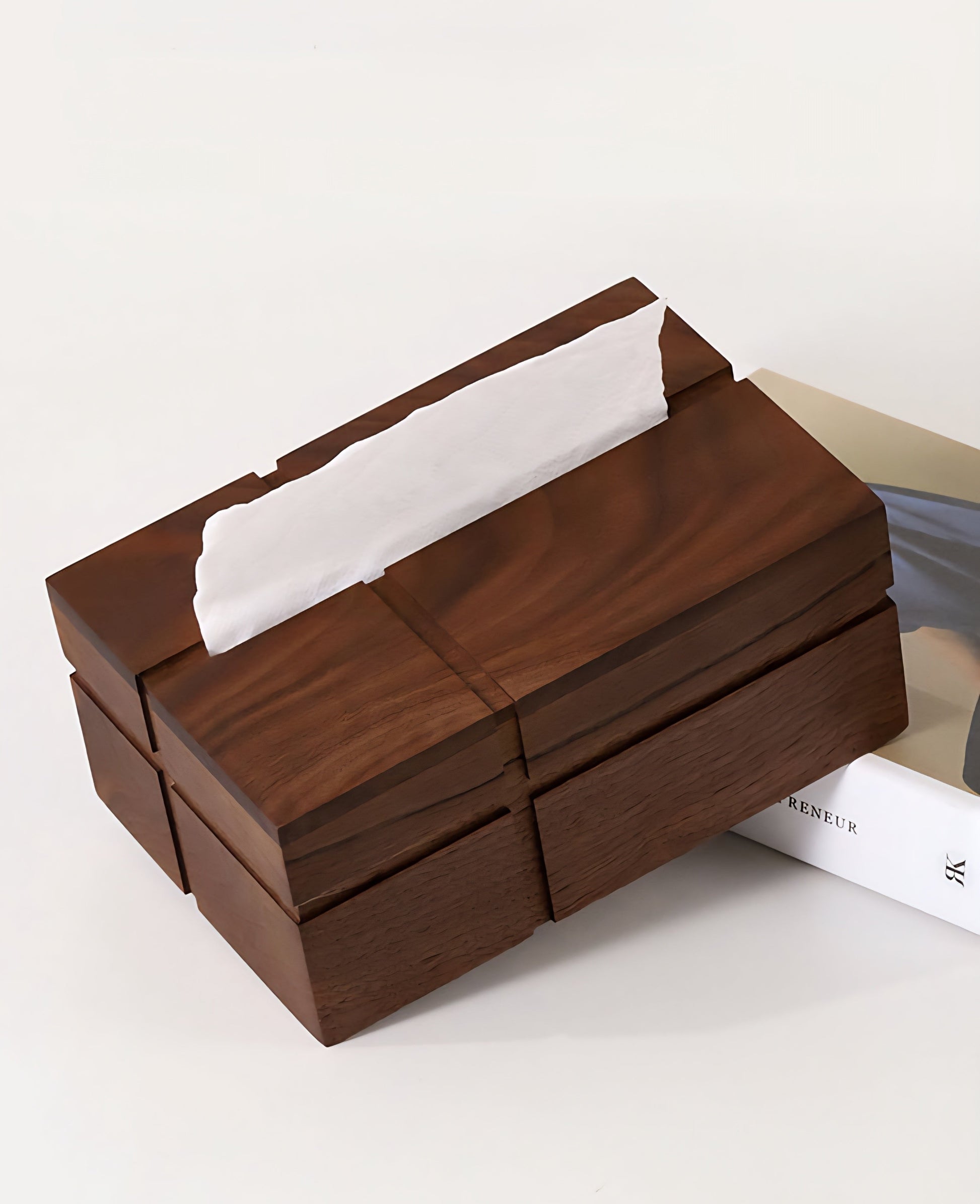 Nordic Walnut Tissue Box – Solid Wood Luxury Organizer Veyra