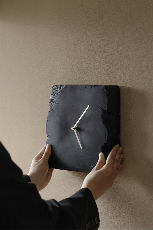 Wabi-Sabi Stone Clock – Minimalist Broken Edge Resin Desk Clock Original Design