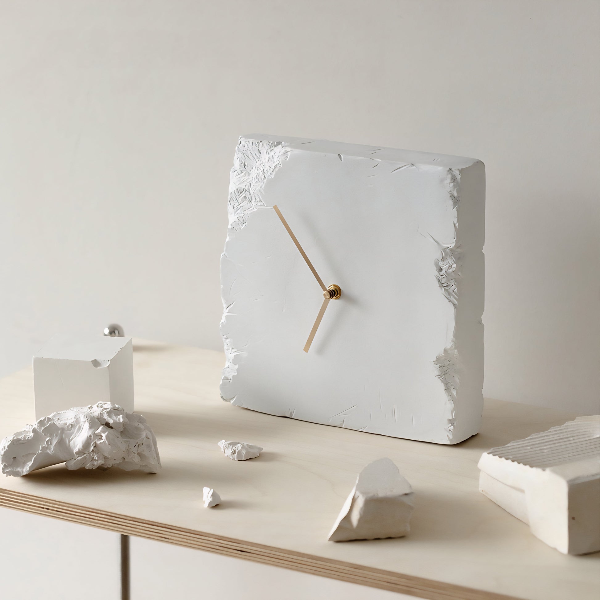 Wabi-Sabi Stone Clock – Minimalist Broken Edge Resin Desk Clock Original Design