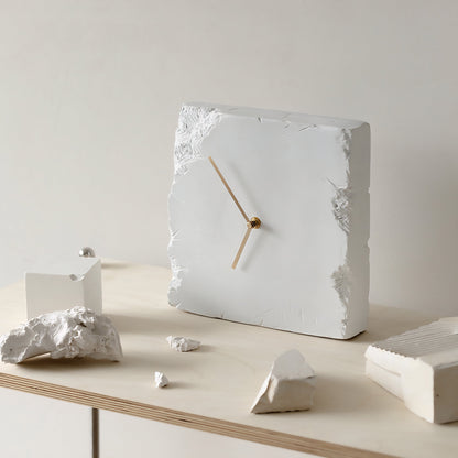 Wabi-Sabi Stone Clock – Minimalist Broken Edge Resin Desk Clock Original Design